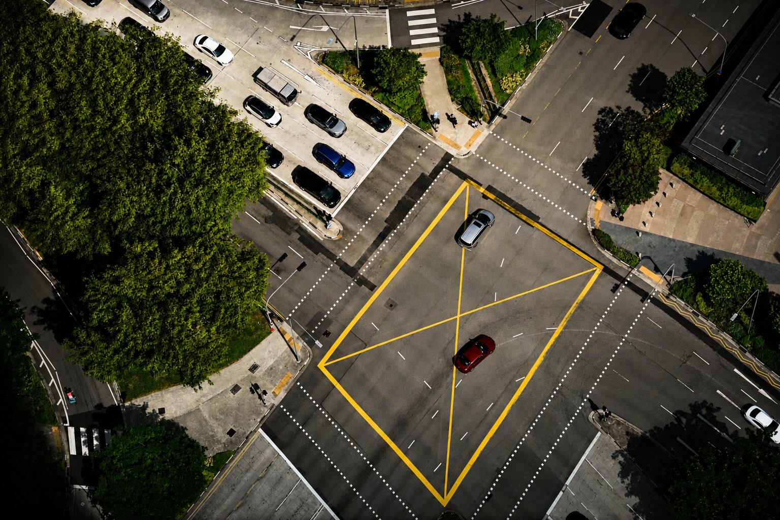 高处俯瞰城市道路路口